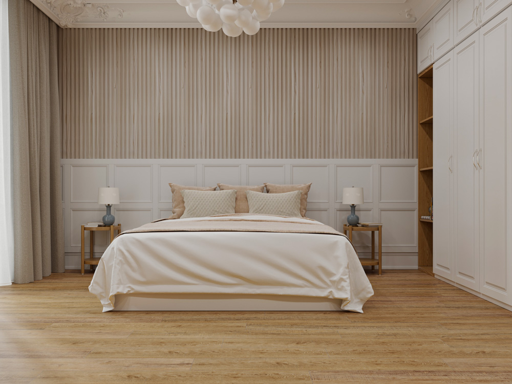 Кварцвиниловый SPC ламинат Cronafloor Wood Дуб Робуста ZH-81141-1 1200×180×4 фото в интерьере